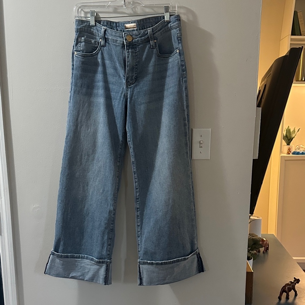 Kut from the Kloth Medium Blue Meg Fab Ab Wide Leg Cuffed Jeans